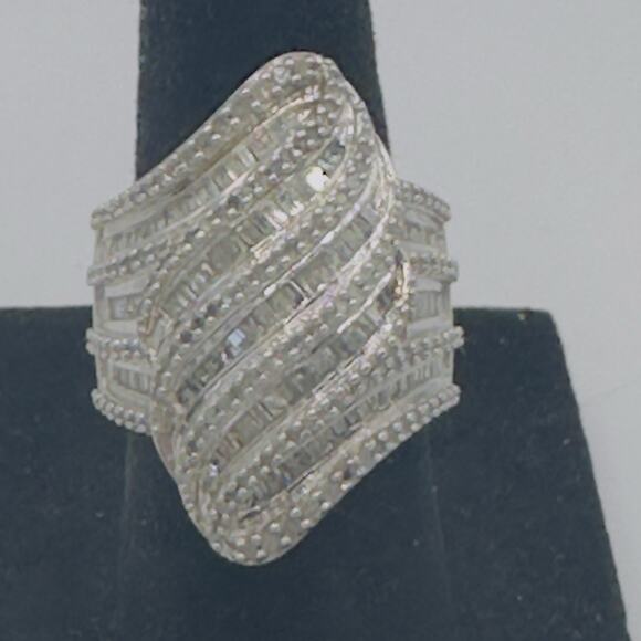 Genuine Statement Diamond Ring Size 6.5 Wide Band Comfort Fit 925 Silver - Picture 6 of 12
